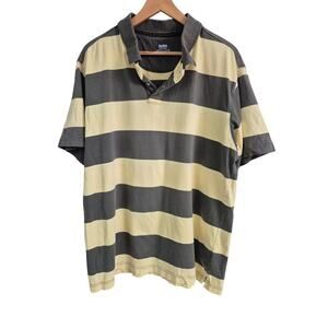 Y2k 90s NOBO No Boundaries 100% Cotton Wide Striped Polo Yellow/Green  XL 46/48